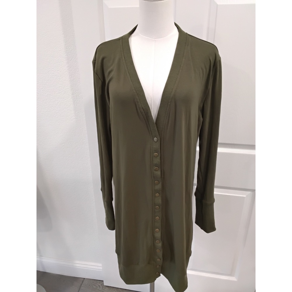 MEROKEETY Olive Green Button Front Long Sleeve Cardigan Dress XL